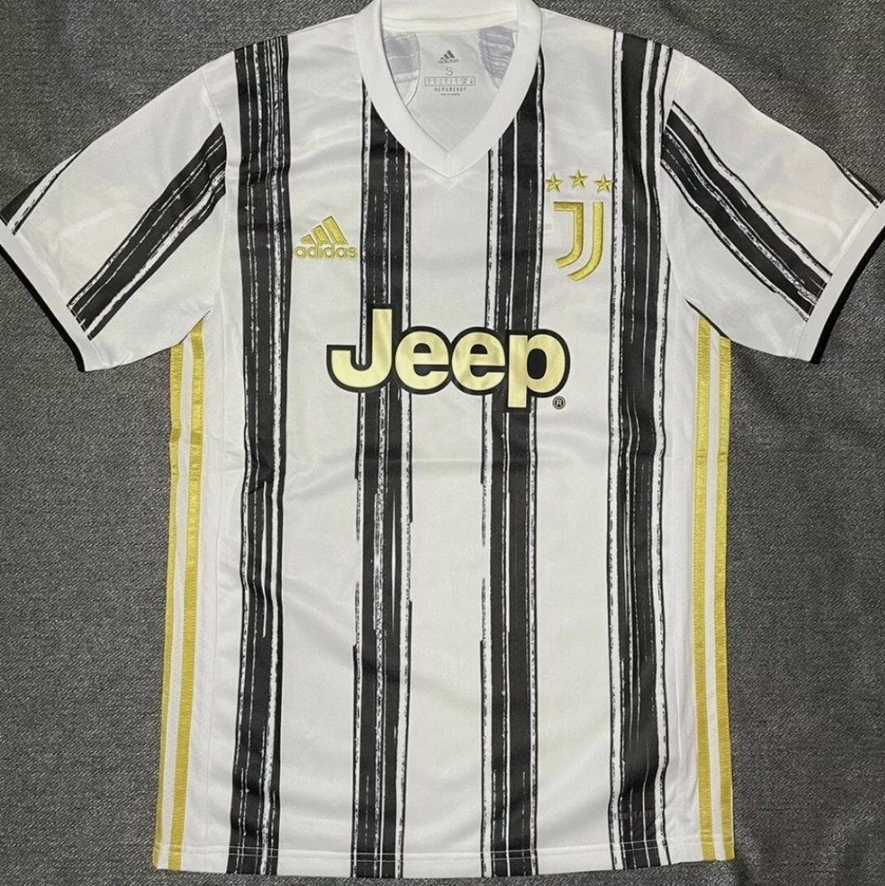 100% Authentic Adidas Juventus Home 2020-21 White Black Gold Soccer Jers…